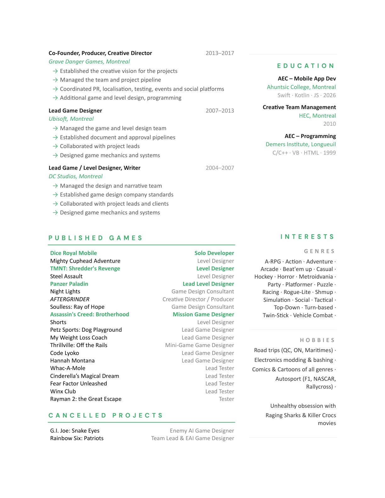 Resume page 2